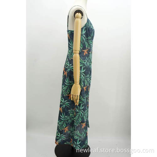 ladies print slit braces sexy long dress